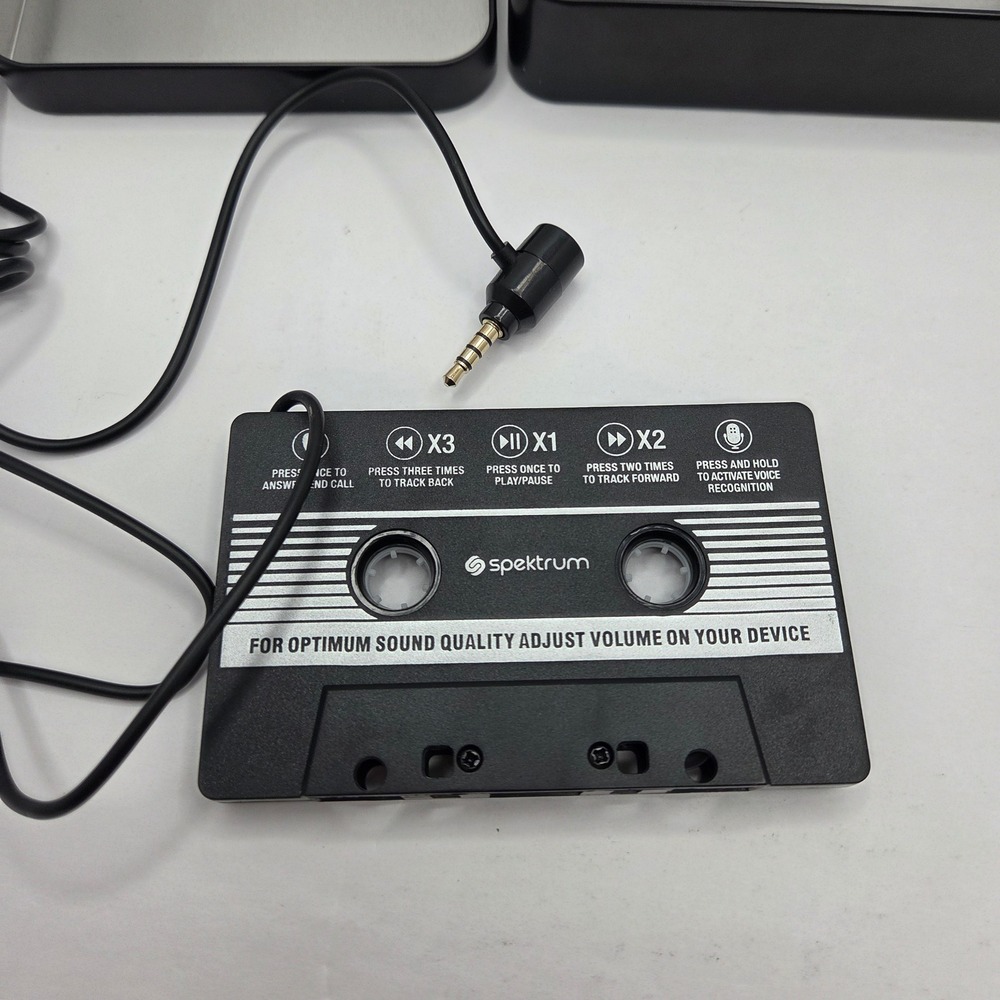 Spektrum Cassette Aux Adapter Car Stereo Tape 3.5mm Jack Black Voice Control Tin